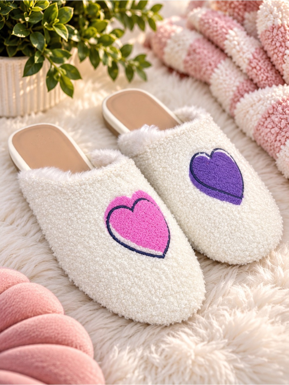 Roller Rabbit x Target Disco Hearts Wave Fuzzy Slippers NWOT 9/10